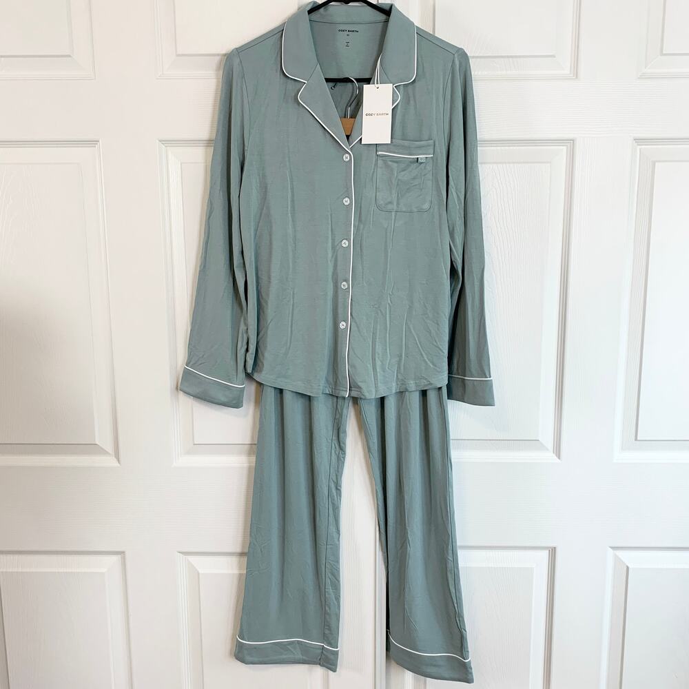 NWT SET Cozy Earth Bamboo Stretch-Knit Long Sleeve Pajama Top & Pant Brook XS - Picture 3 of 11